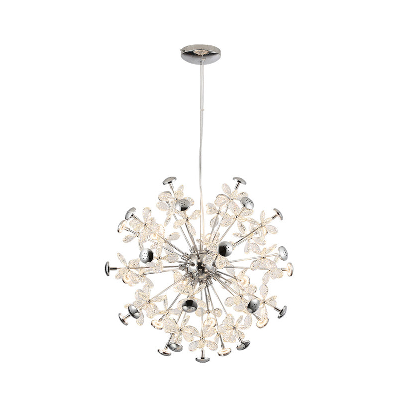 Modern Chrome Starburst Chandelier - 12 Heads, Floral Crystal, Dining Room Hanging Lamp