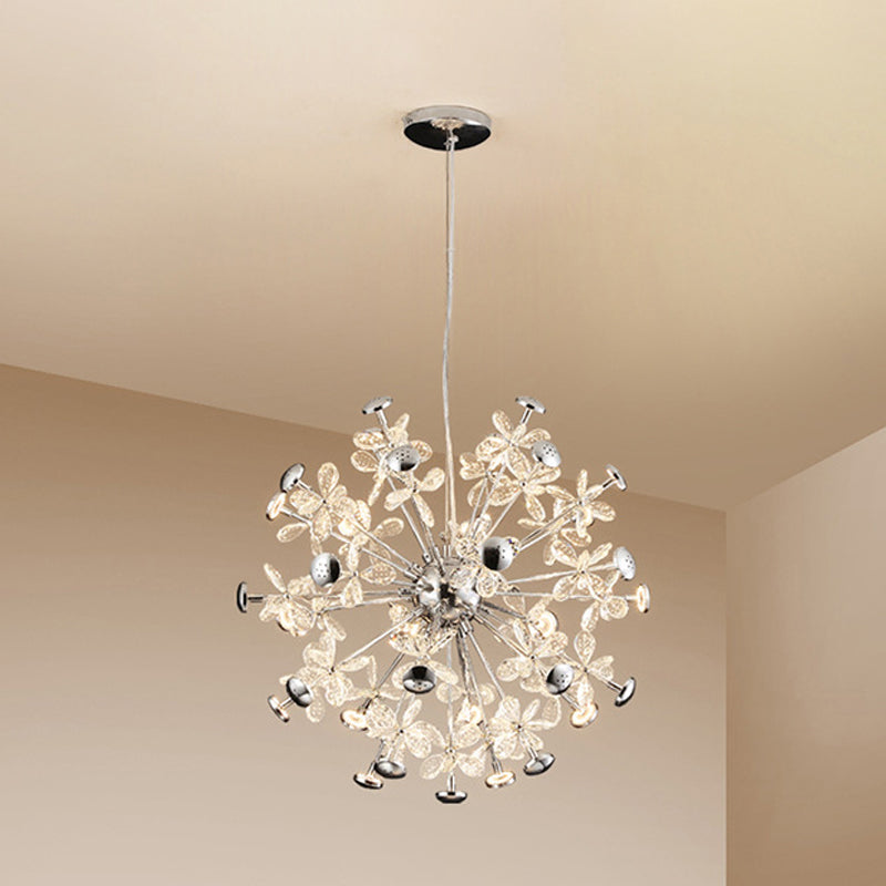 Modern 12-Light Floral Crystal Chandelier: Chrome Starburst Hanging Lamp For Dining Room