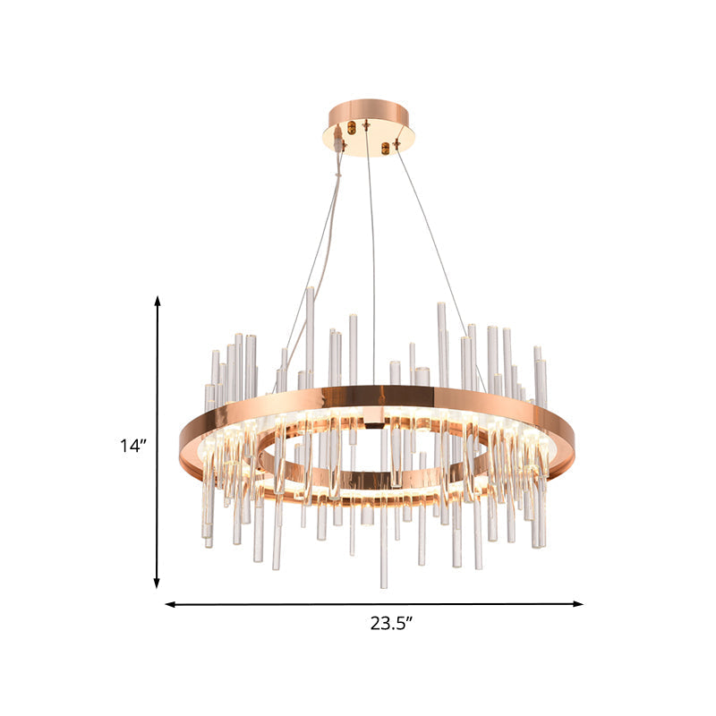 Modern Crystal Strip Led Chandelier - Rose Gold Circle Ceiling Lamp For Bedroom