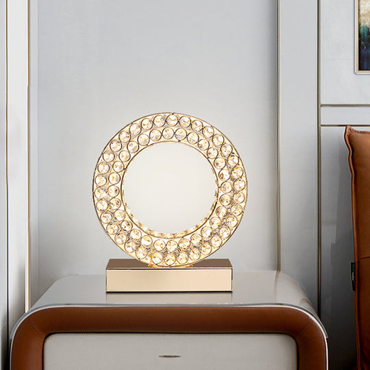 Minimalistic Crystal Ring Led Nightstand Lamp - Rose Gold Table Lighting For Bedside