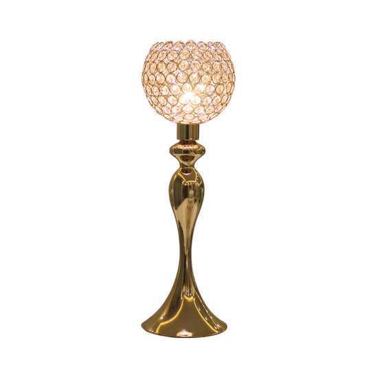 Traditional Metal Table Lamp With Crystal Shade - Gold Curvaceous Nightstand Light 1 Bulb Bedroom