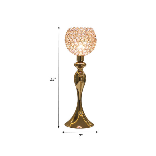 Traditional Metal Table Lamp With Crystal Shade - Gold Curvaceous Nightstand Light 1 Bulb Bedroom