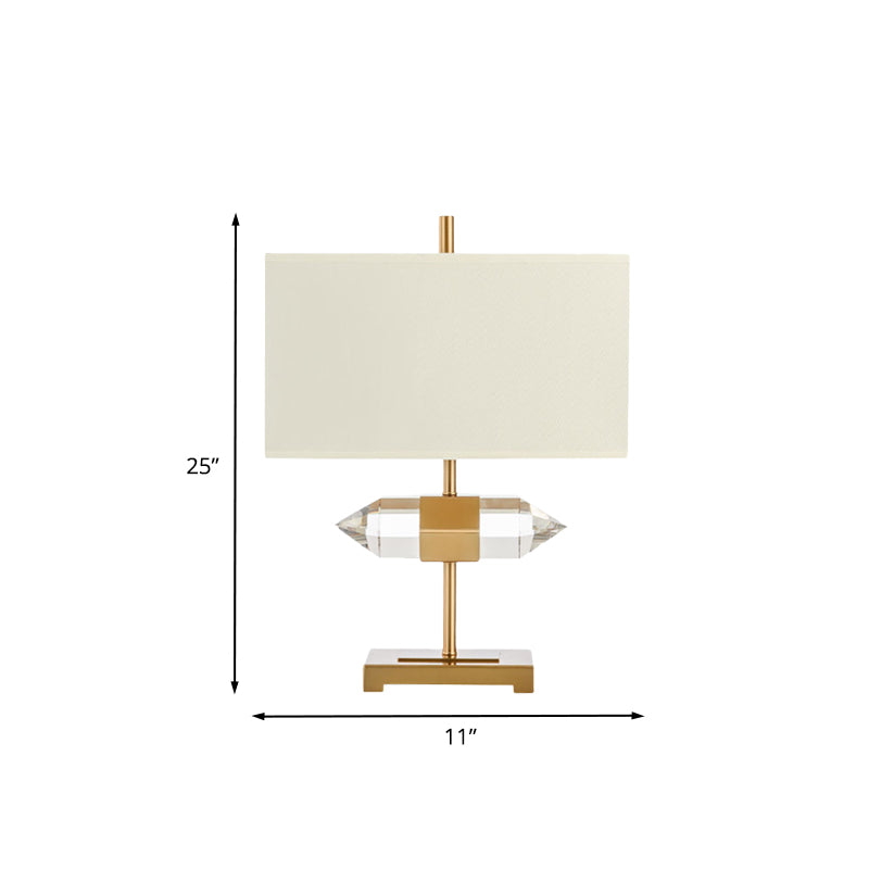 Golden Simplicity: 1-Light Table Lamp With Rectangle Fabric Shade And Crystal Prism Decor