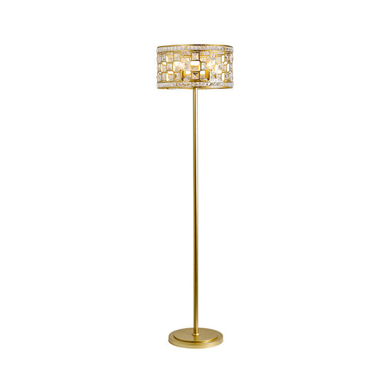 Traditional Crystal Gold Drum Cutout Floor Lamp - Single Lounge Standing Light