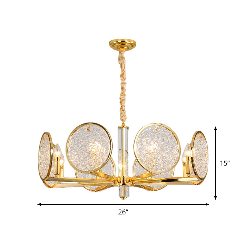 Gold Textured Glass Chandelier With 8 Heads For Dining Table