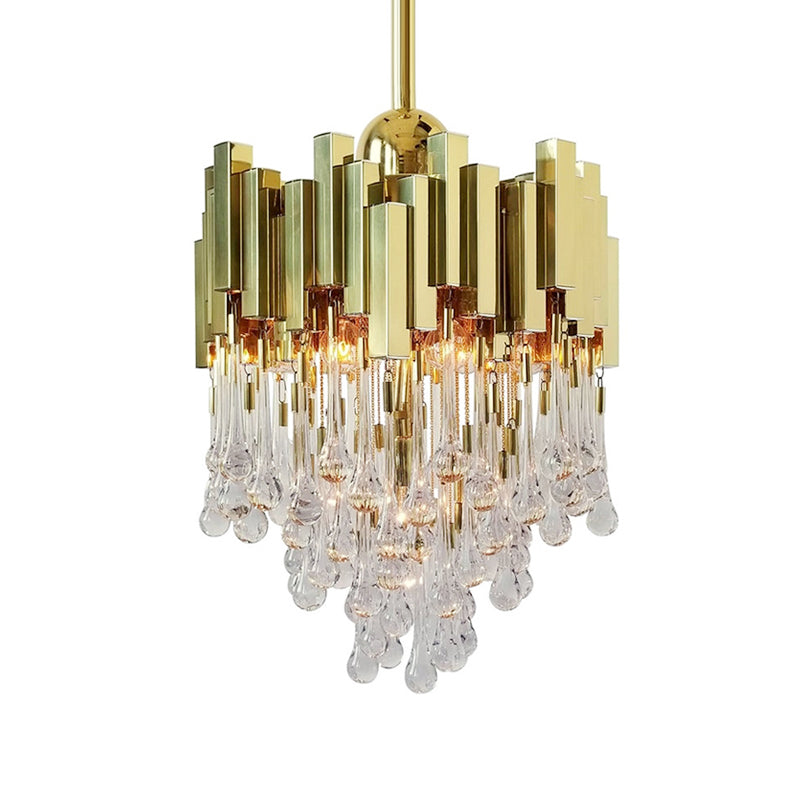 Contemporary Crystal Orb Gold Chandelier With Cascade Suspension 4 Lights