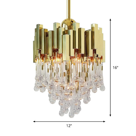 Contemporary Crystal Orb Gold Chandelier With Cascade Suspension 4 Lights