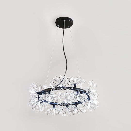 Modern Black Chandelier with 18-Bulb Lighting & Stylish Floral Crystal Bead Design