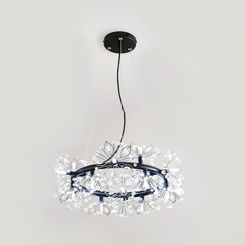 Stylish Black Chandelier With 18-Bulbs Modern Floral Crystal Bead Design - Hanging Lamp Kit