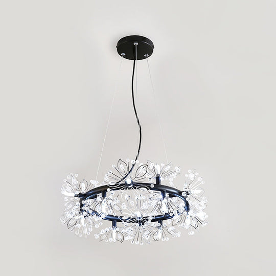 Stylish Black Chandelier With 18-Bulbs Modern Floral Crystal Bead Design - Hanging Lamp Kit