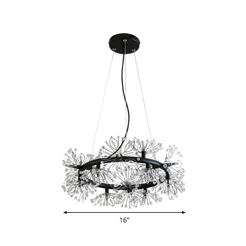 Modern Black Chandelier with 18-Bulb Lighting & Stylish Floral Crystal Bead Design