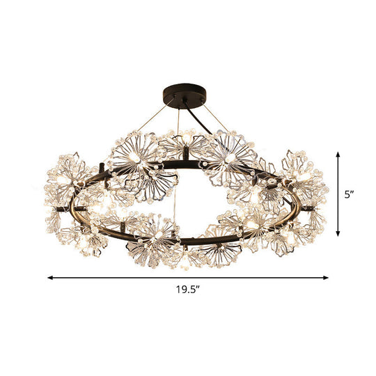 Modern Black Crystal Flower Circle Chandelier Pendant Light for Living Room - 15 Heads