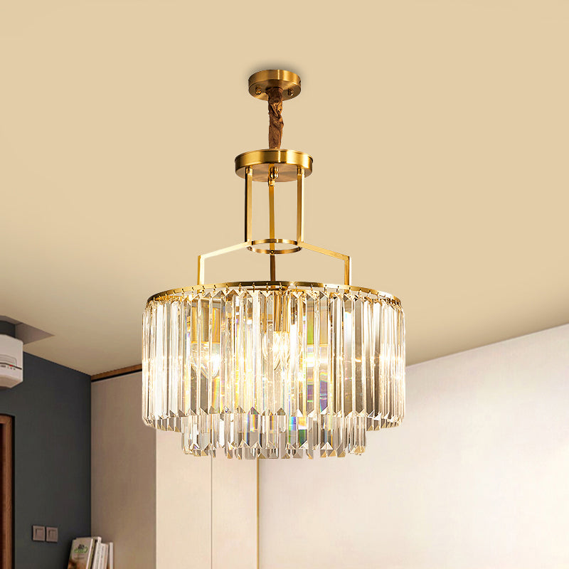 Prismatic Crystal Brass Chandelier - Modern 3-Bulb Hanging Light Fixture