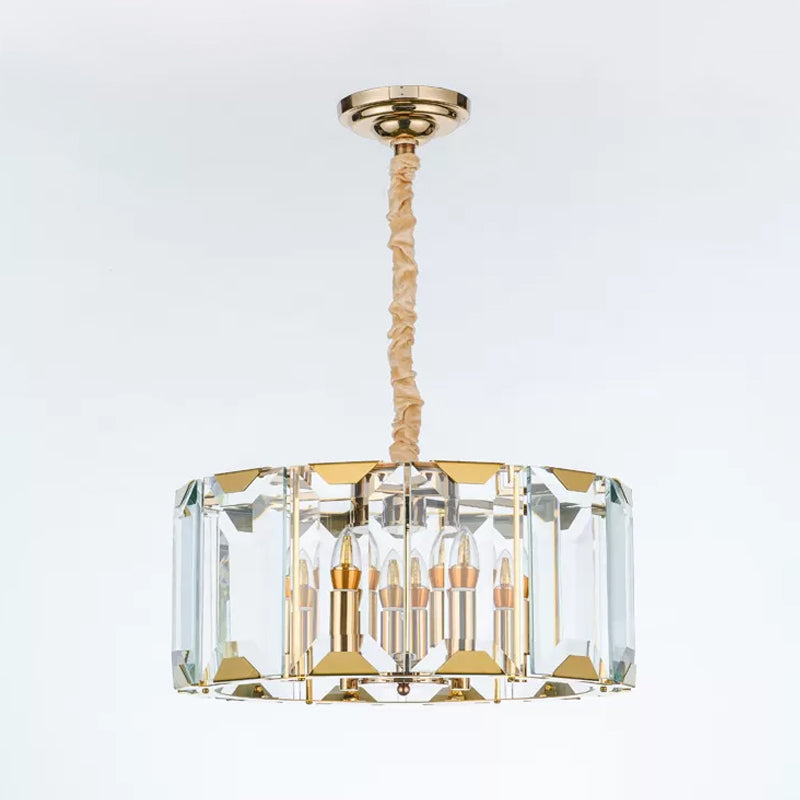 Modern Clear Crystal Panel Drum Pendant Lamp with 6 Lights - Dining Room Chandelier