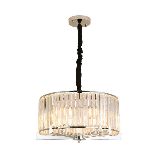 Drum Ceiling Chandelier - Modern 5/6-Head Crystal Suspension Light For Table