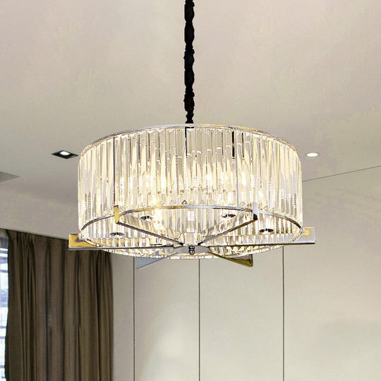 Drum Ceiling Chandelier - Modern 5/6-Head Crystal Suspension Light For Table 6 / Clear