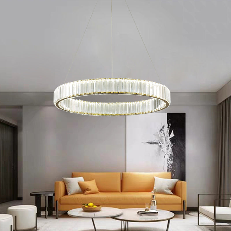 Minimalist Crystal Bedroom Led Pendant Chandelier - Silver Ribbed Wristlet Design Hanging Lamp In