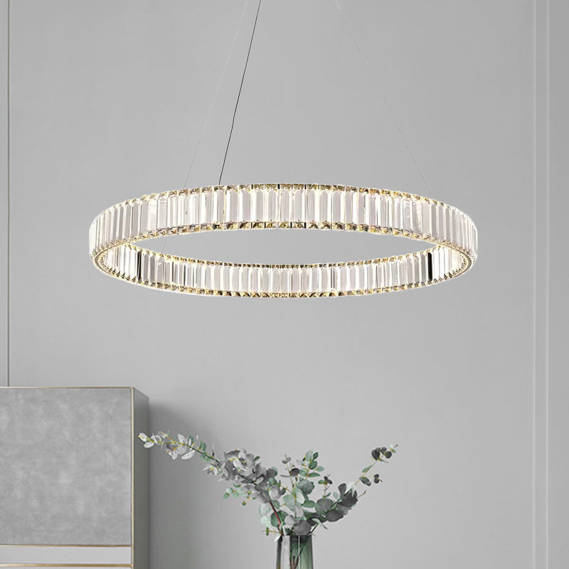 Minimalist Crystal Bedroom Led Pendant Chandelier - Silver Ribbed Wristlet Design Hanging Lamp In