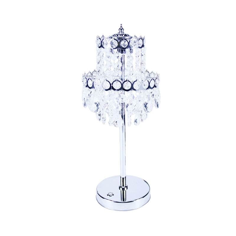 Vintage Led Table Light With Crystal Fringe Shade For Bedroom Night Lamp