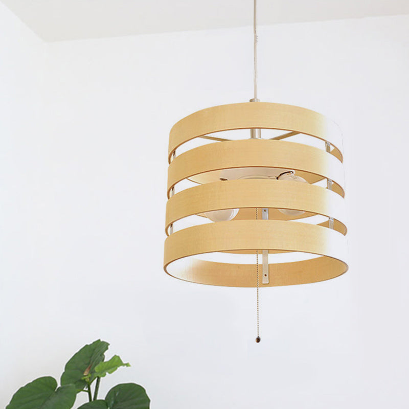 Nordic Minimalist 2 Bulbs Wood Pendant with Pull Chain
