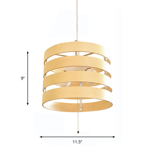 Nordic Minimalist 2 Bulbs Wood Pendant With Pull Chain Lighting
