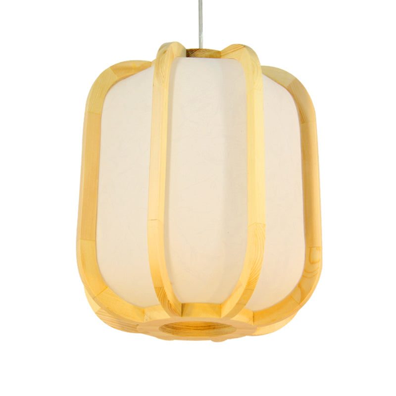 Japanese Lantern Wood Pendant Ceiling Lamp For Restaurants - Beige 1-Light Suspension