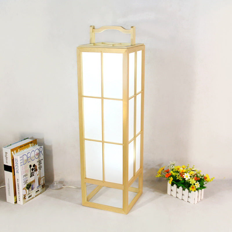 Japanese Style Beige Wooden Floor Lamp For Living Room - Food-Box Stand Light Wood