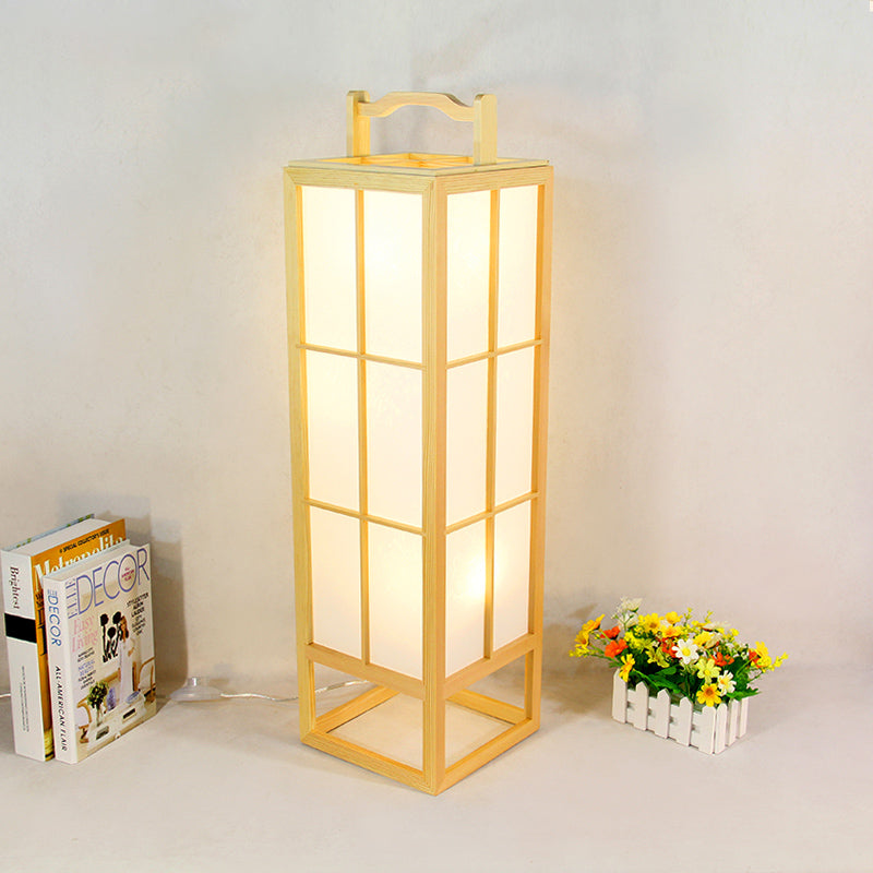 Japanese Style Beige Wooden Floor Lamp For Living Room - Food-Box Stand Light