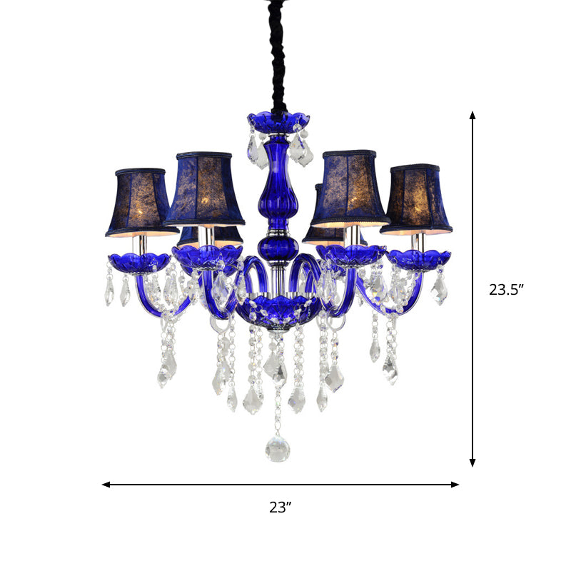 Blue Crystal Ceiling Chandelier - 6-Bulb Modern Candle/Bell Pendant Light with/without Fabric Shade