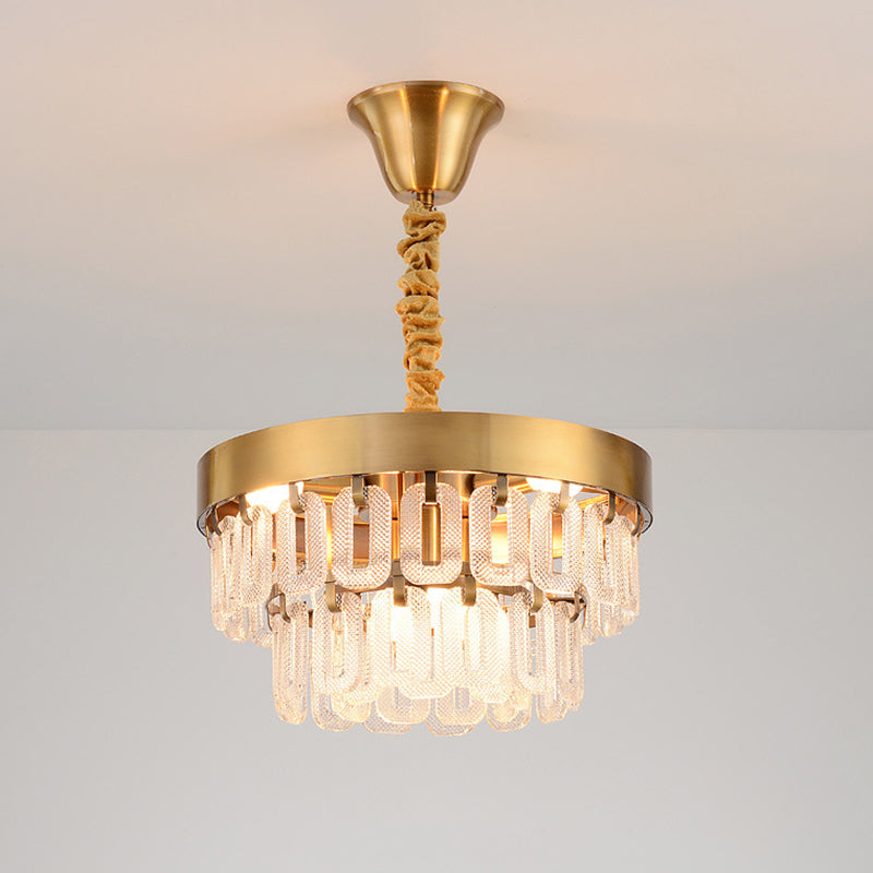 Gold 6-Head Crystal Chandelier - Postmodern Design 2 Tiers Dining Room Pendant