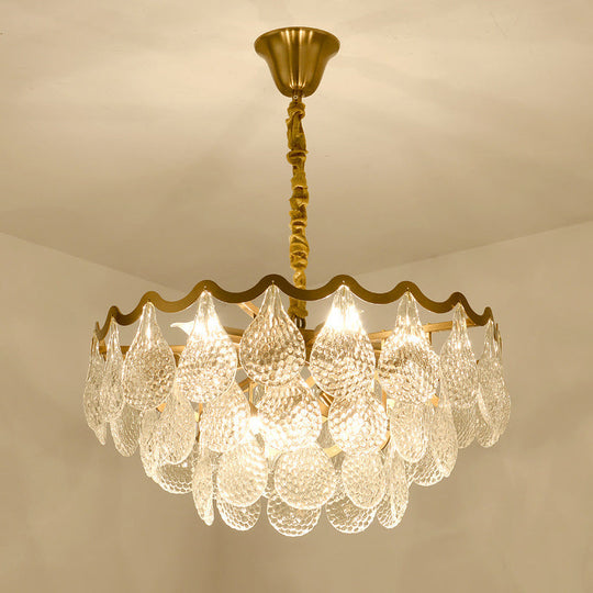 Postmodern Tiered Crystal Chandelier with 8 Bulbs - Clear K9, Brass Suspension Light for the Bedroom
