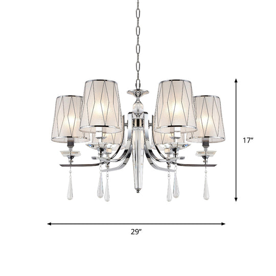 Modern Cone Chandelier With Crystal Draping - Fabric Chrome Pendant Light (6 Lights)