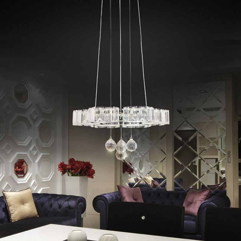Minimalist Chrome Led Crystal Chandelier - Elegant Floral Dining Room Hanging Lamp Clear