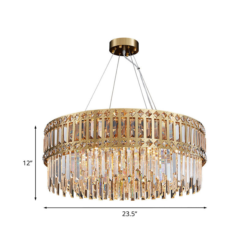 Modern Clear Crystal Round Pendant Light 10-Light Gold Hanging Lamp For Bedroom