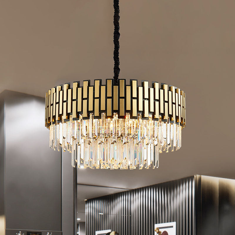 Contemporary Crystal Gold Chandelier - 8-Light Layered Hanging Light Fixture For Kitchen
