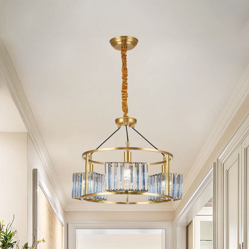 Modern Crystal Pendant Chandelier: Brass Ceiling Light With 3-Bulb Circular Design