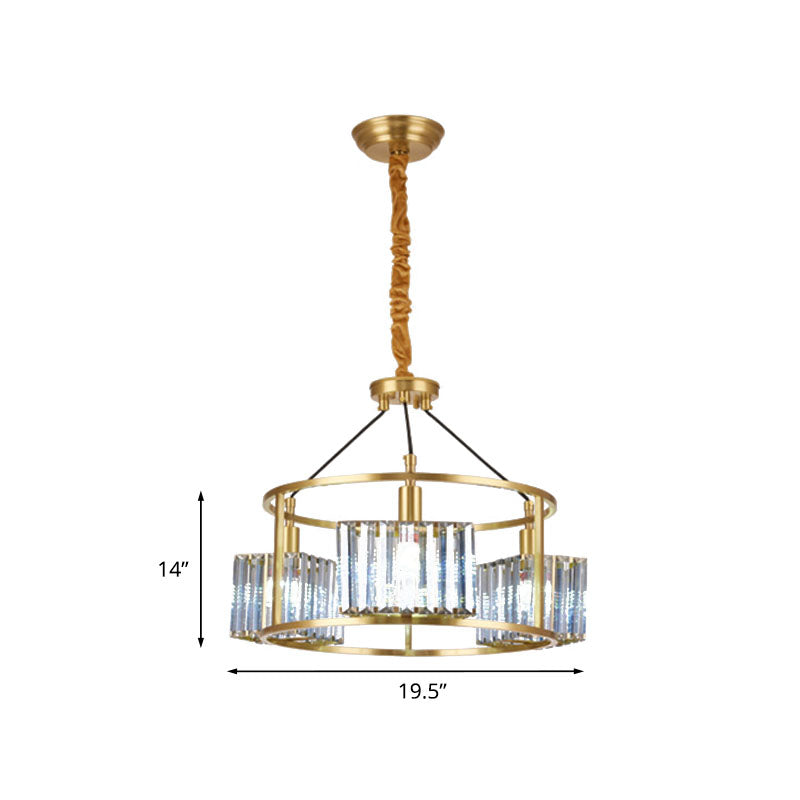 Modern Crystal Pendant Chandelier: Brass Ceiling Light With 3-Bulb Circular Design