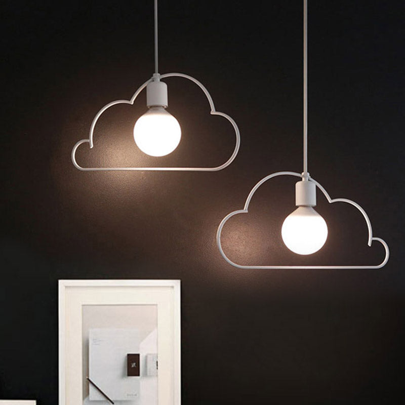 Nordic Black/White Pendant Light With Cloud Iron Frame - 2-Bulb Kitchen Multi