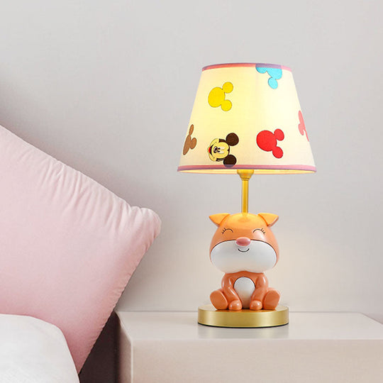 Kids Doggy Bedside Lamp Colorful Yellow/Orange Table Light With Fabric Shade Orange