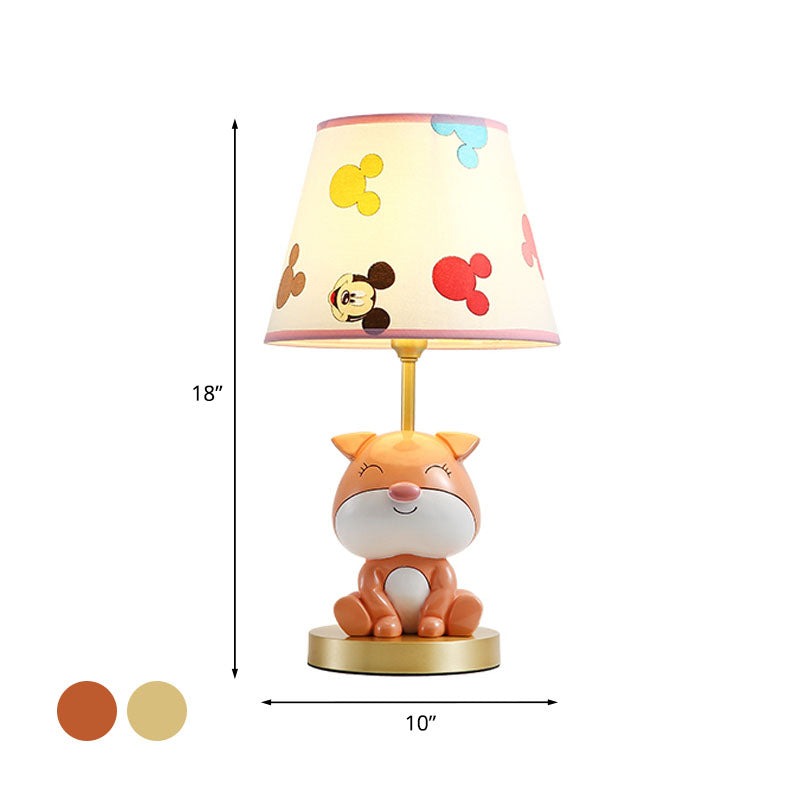 Kids Doggy Bedside Lamp Colorful Yellow/Orange Table Light With Fabric Shade