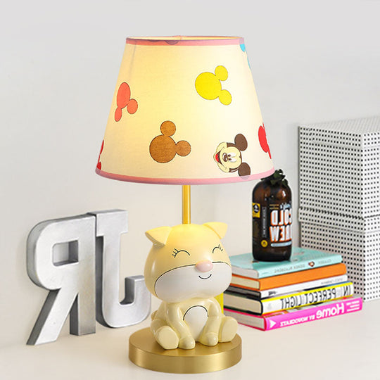 Kids Doggy Bedside Lamp Colorful Yellow/Orange Table Light With Fabric Shade Yellow