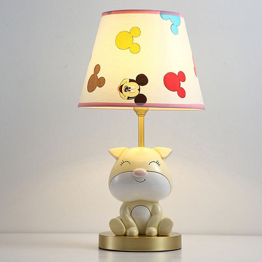Kids Doggy Bedside Lamp Colorful Yellow/Orange Table Light With Fabric Shade