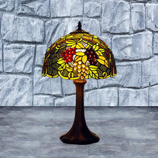Green Stained Glass Grapevine Night Light: Table Lamp With Tiffany-Inspired Bronze Finish