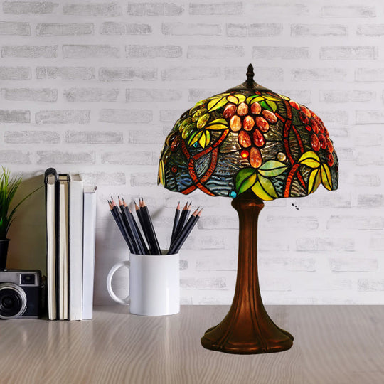 Zoey - Tiffany Coffee Half-Globe Table Lamp Tiffany Style 1-Light Stained Glass Nightstand Light with Fruit Pattern