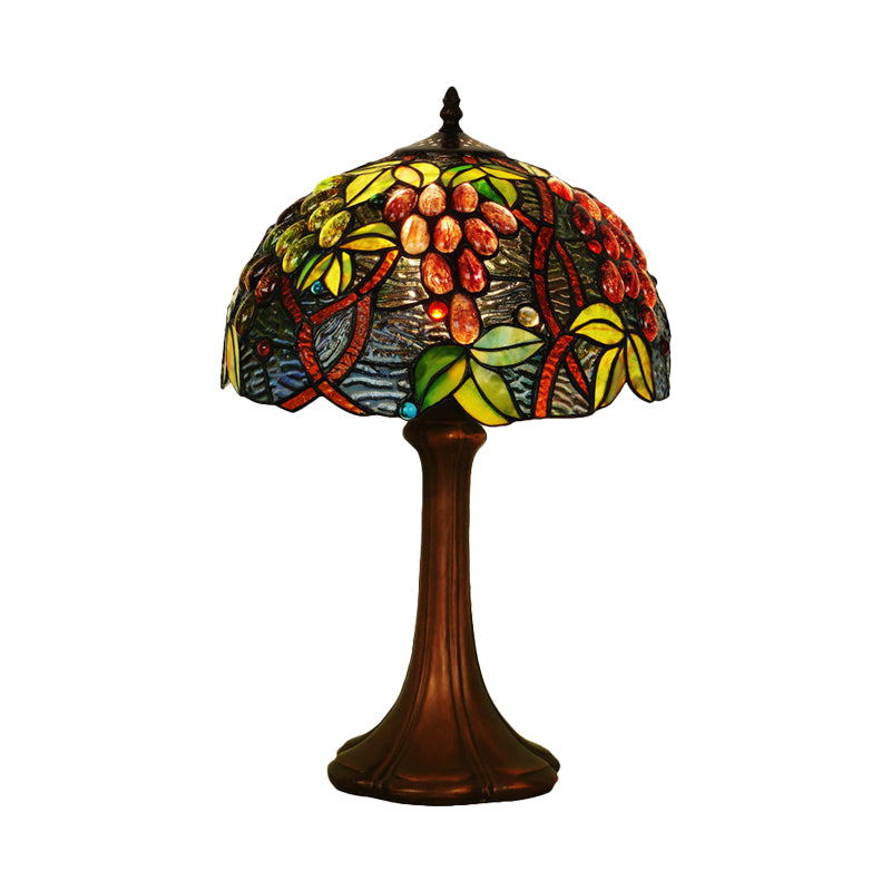 Zoey - Tiffany Coffee Half-Globe Table Lamp Tiffany Style 1-Light Stained Glass Nightstand Light with Fruit Pattern