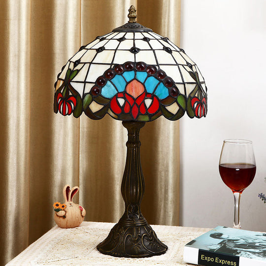 Tiffany Glass Table Lamp With Baroque Rooster Pattern In Bronze Finish