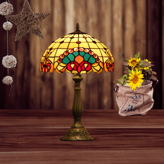 Tiffany Glass Table Lamp With Baroque Rooster Pattern In Bronze Finish
