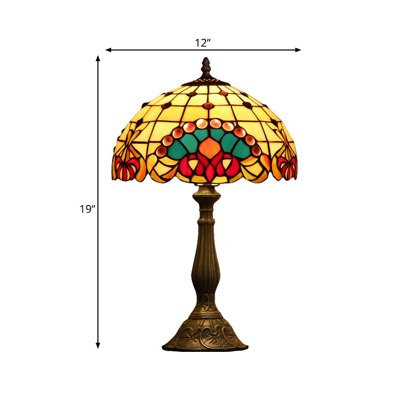 Marfark - Bronze Table Lamp: Baroque Rooster Tiffany Glass Night Stand Light