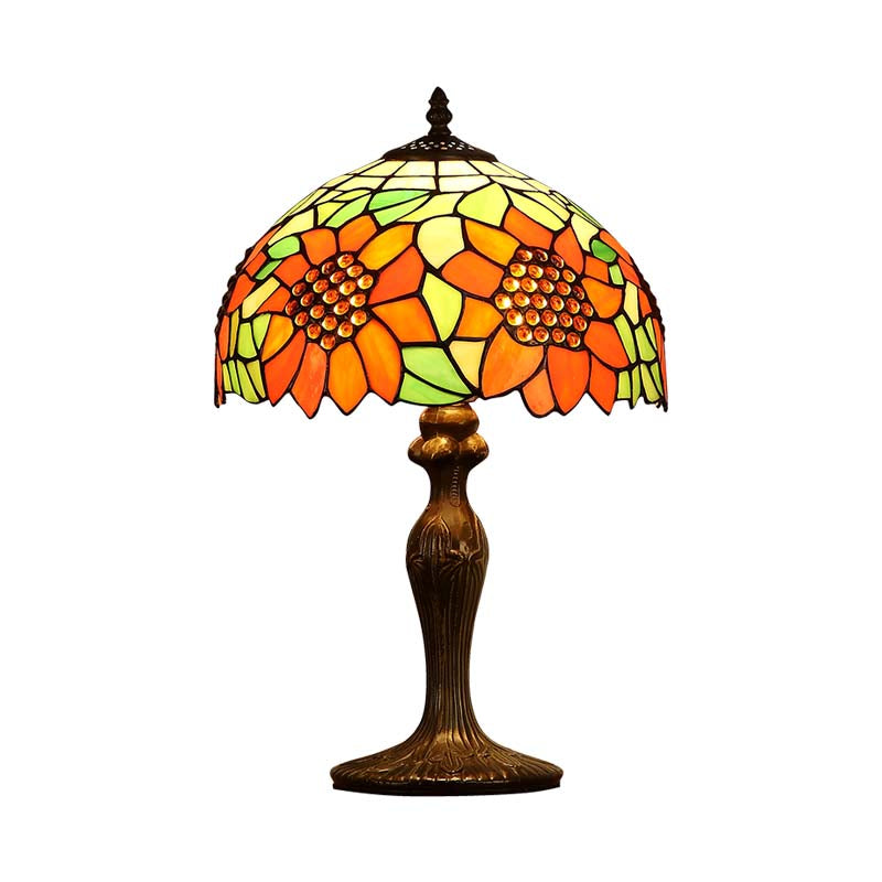 Sunflower Nightstand Lamp: 1-Light Tiffany Table Lamp With Dark Brown Stained Art Glass