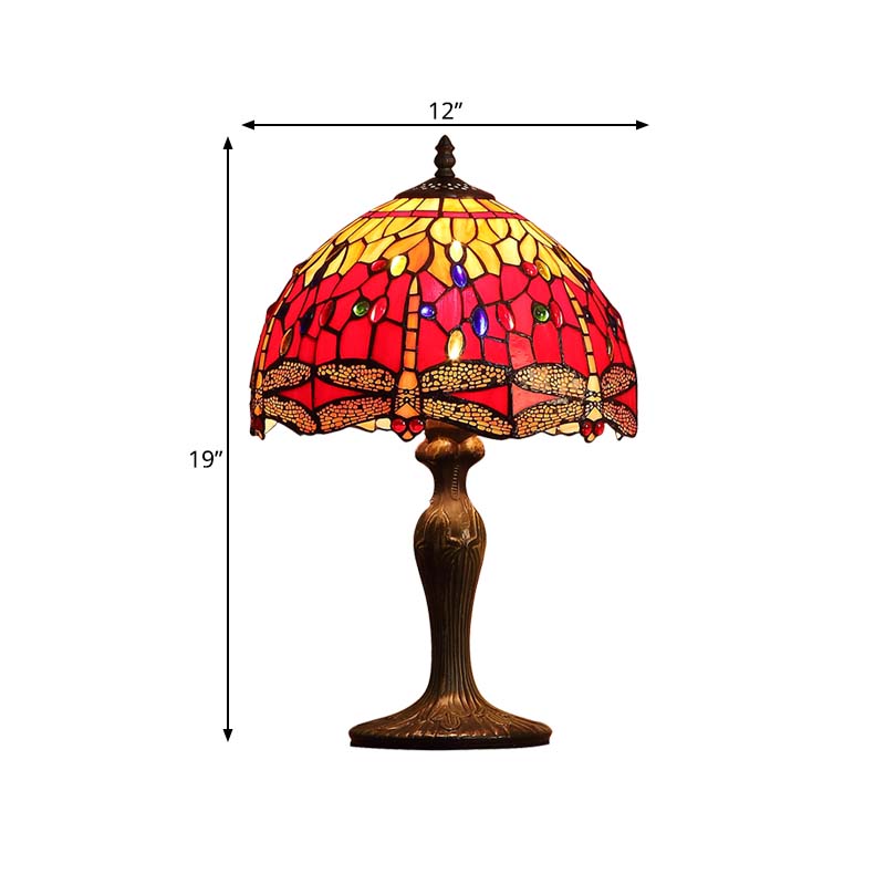 Dragonfly 1-Light Stained Glass Tiffany Style Night Stand Lamp - Dark Brown